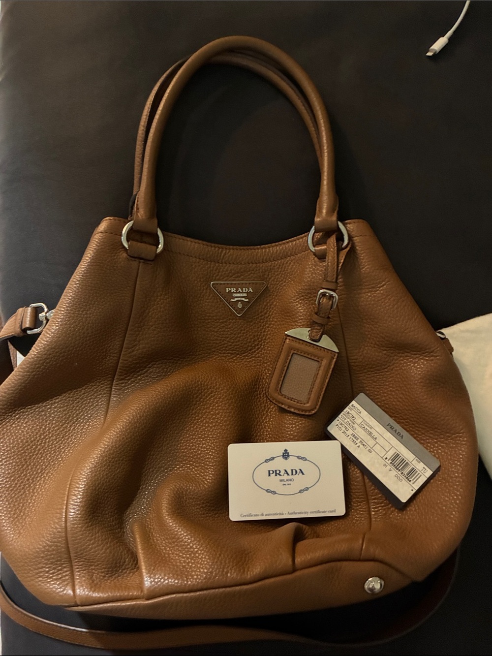 Prada Brown Pebbled Leather Shoulder Bag - Prada